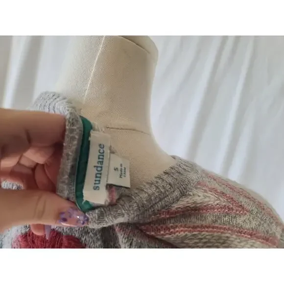 Sundance Womens Wool Blend Gray Bold Botanic Embroidered Sweater Small - Picture 10 of 10